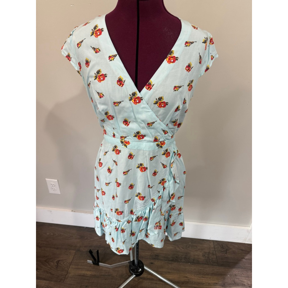 J. Crew Light Blue Floral Wrap Mini Dress